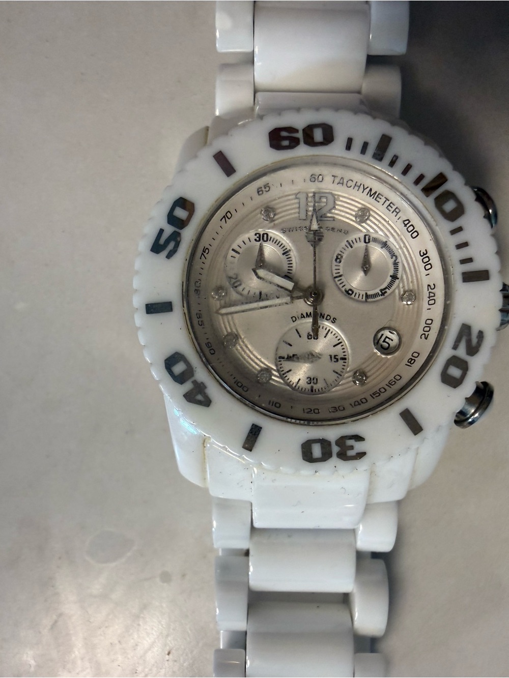White Ceramic Chronograph Swiss legend Watch with Tachymeter